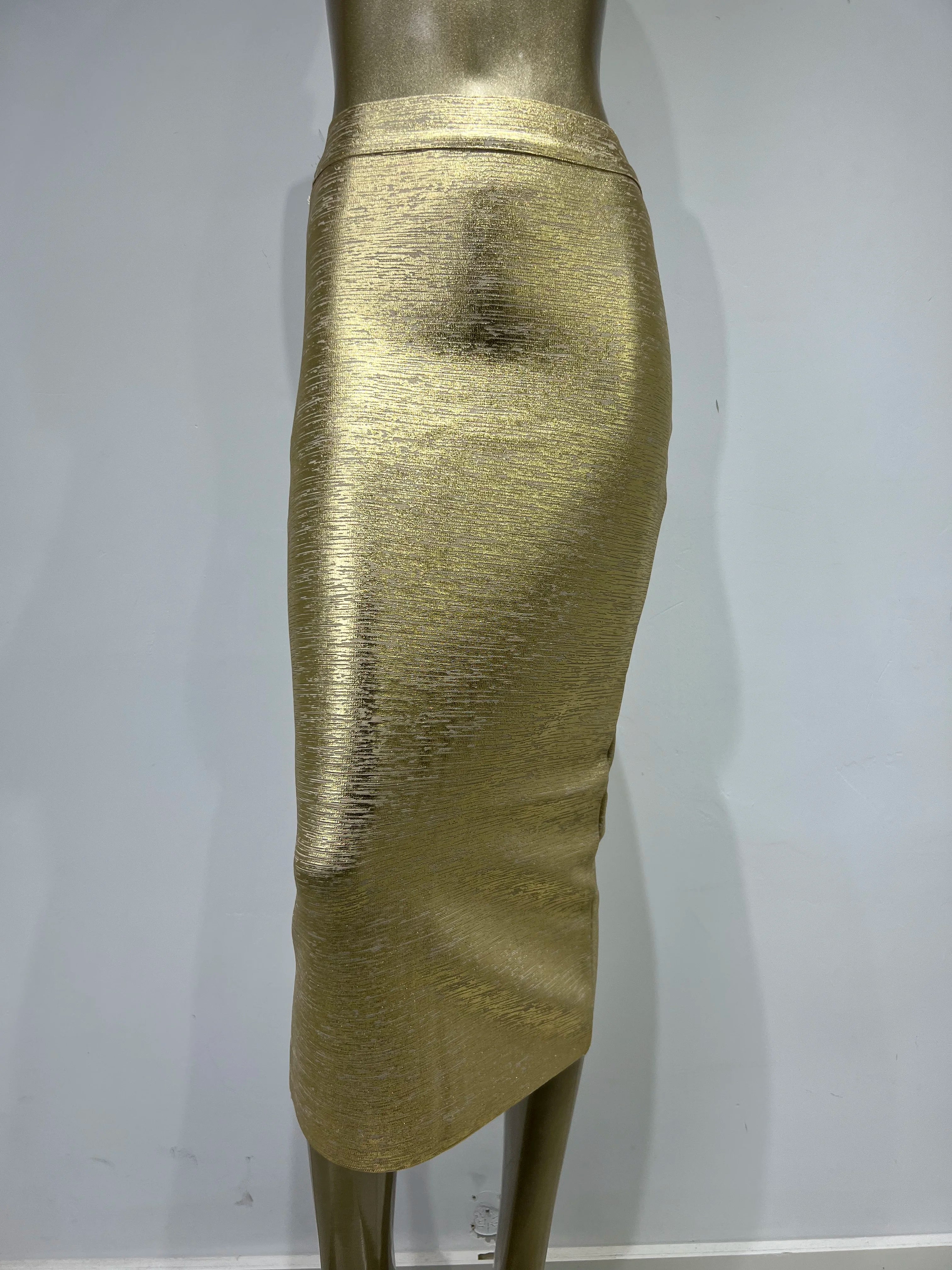 Valenzora | Damen-Sommerrock Sexy Silber Gold Bronzing Midi Bandage Rock High Street Designer Slim Fit Uni Midi Bleistiftrock 78cm