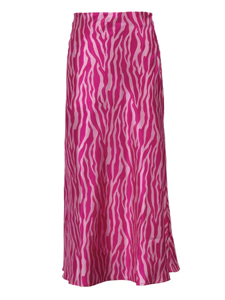 Valenzora | Sommer Herbst Elegante Satin-Midiröcke für Damen Bedruckter High Waist Business Bleistift-Bodycon-Rock für Damen