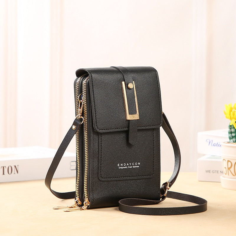 Valenzora Leder-Smartphone-Clutch | Damenhandtasche mit Touchscreen-Fenster