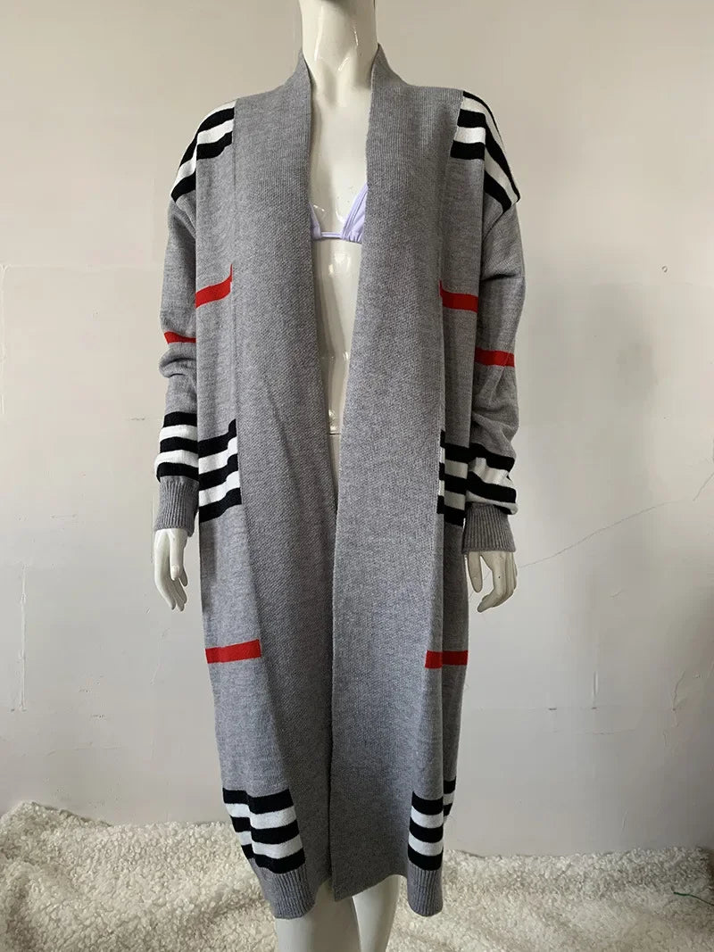 Valenzora - Long knitted cardigan with stripes