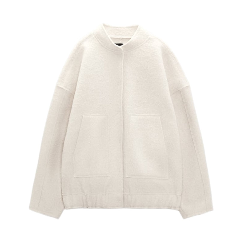 Valenzora - Oversized wool coat with round neck and buttons