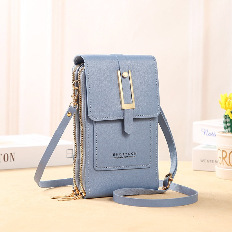 Valenzora Leder-Smartphone-Clutch | Damenhandtasche mit Touchscreen-Fenster