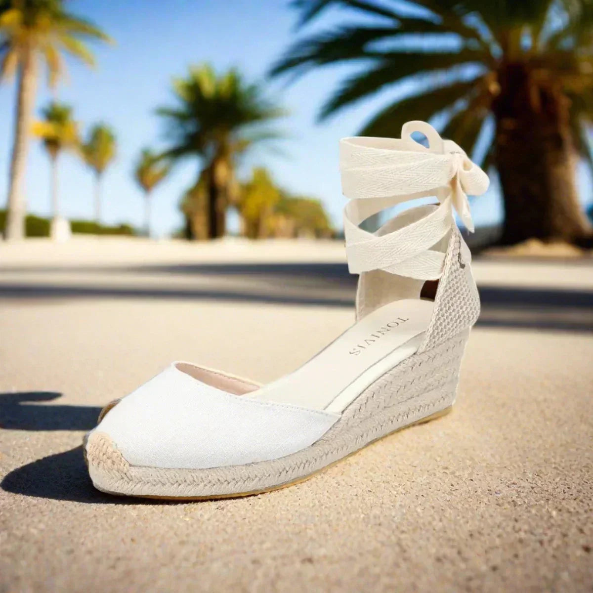 Valenzora | White Wedge Espadrilles Comfortable Lace-Up Sandals for Summer