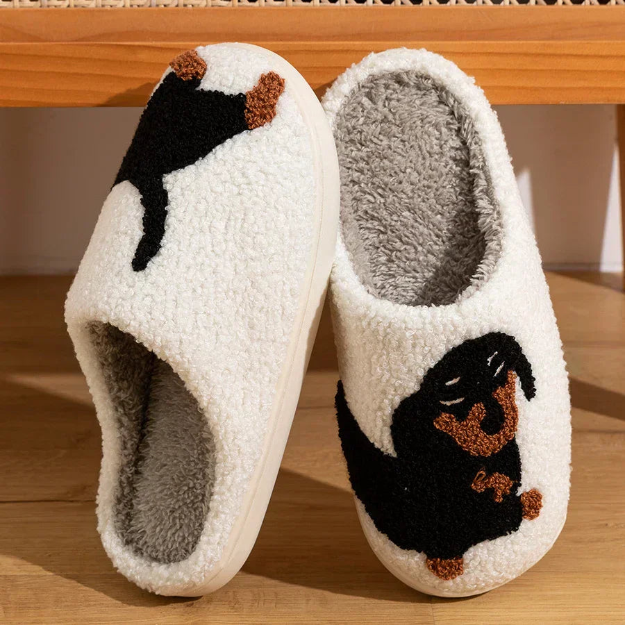 Valenzora | Women's Slippers Small Black Dog Soft Plush Slippers