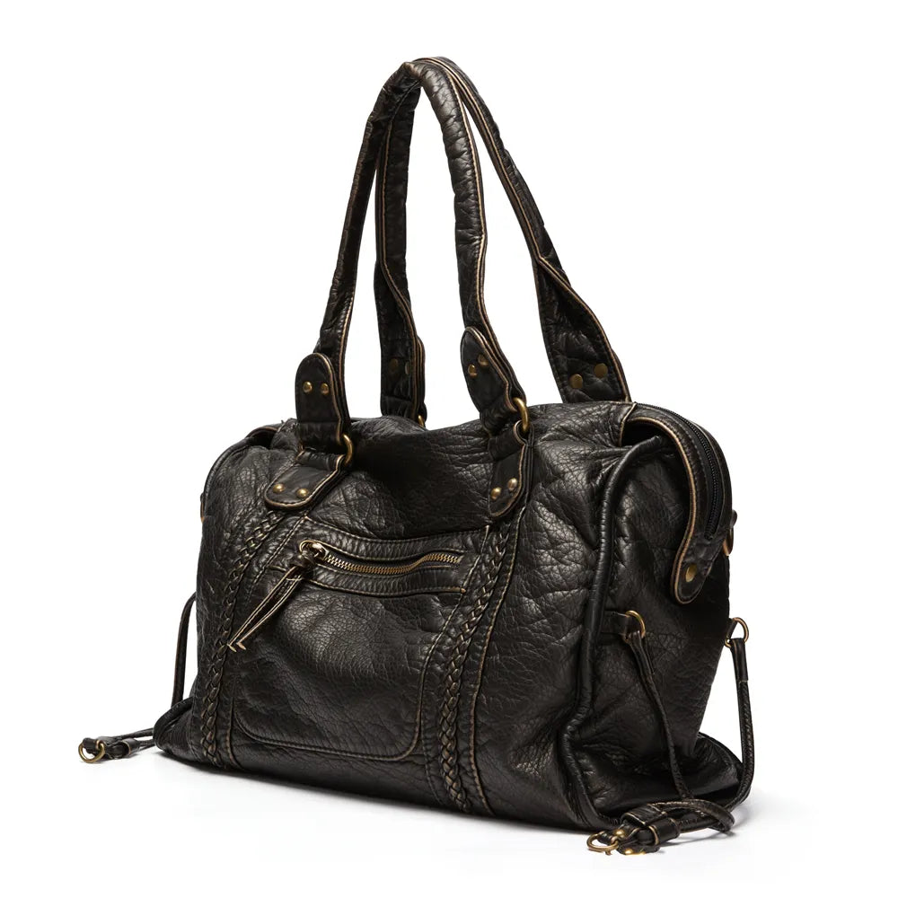Obsidian - Luxuriöse schwarze Ledertasche