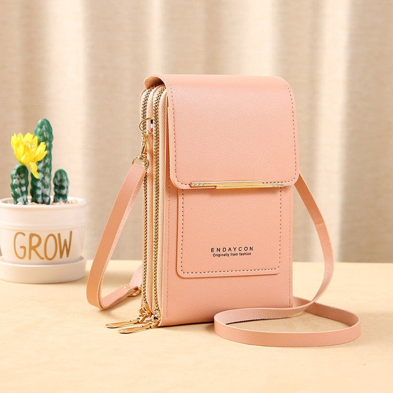 Valenzora Leder-Smartphone-Clutch | Damenhandtasche mit Touchscreen-Fenster