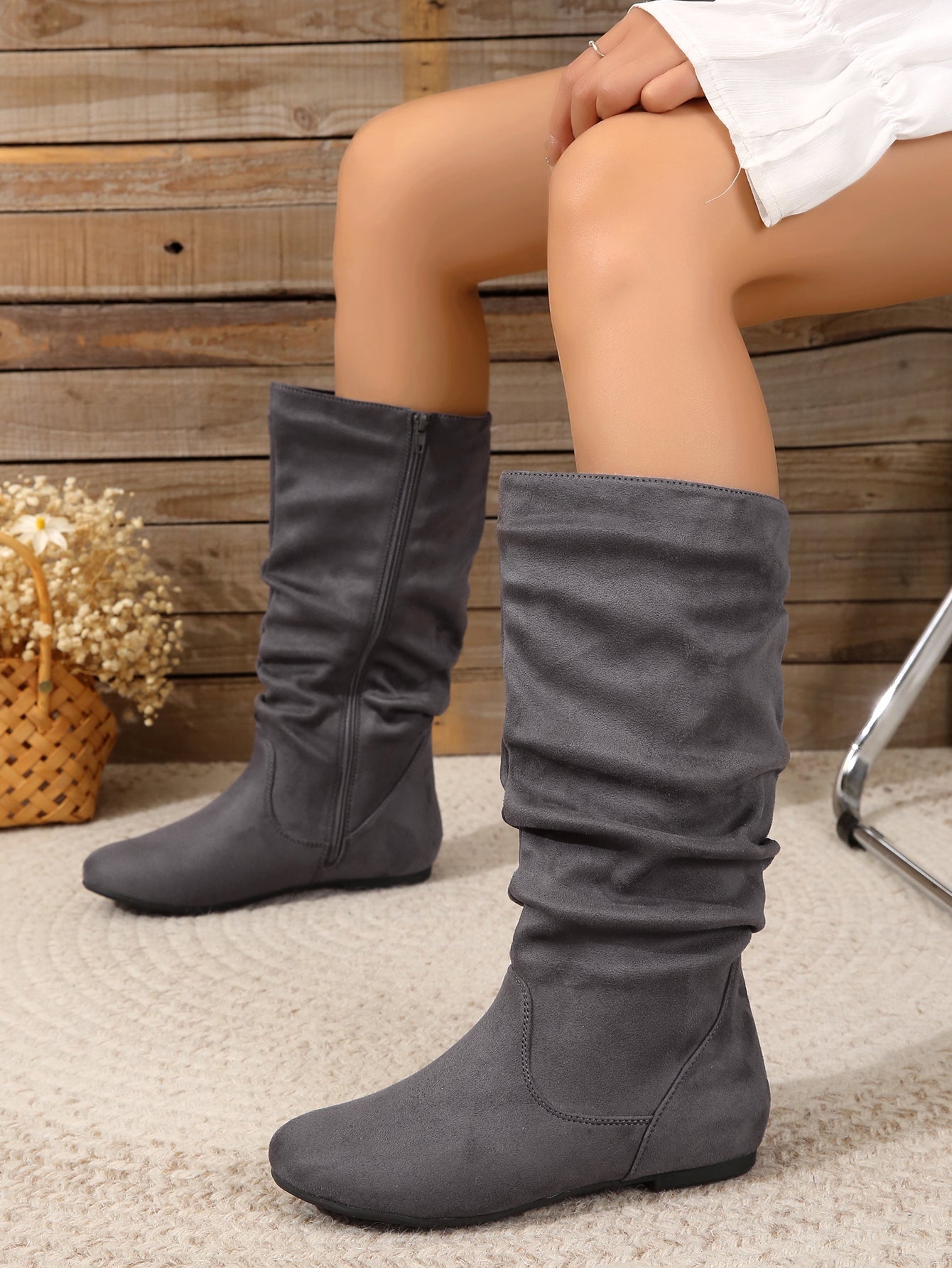 Valenzora | Women's Suede Boots with Side Zipper, Calf-Length, Spring Collection