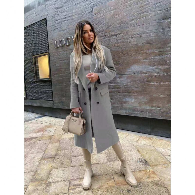 Valenzora Attractive Autumn Wool Coat | Women's Retro Fashion Black Long Sleeve Coat