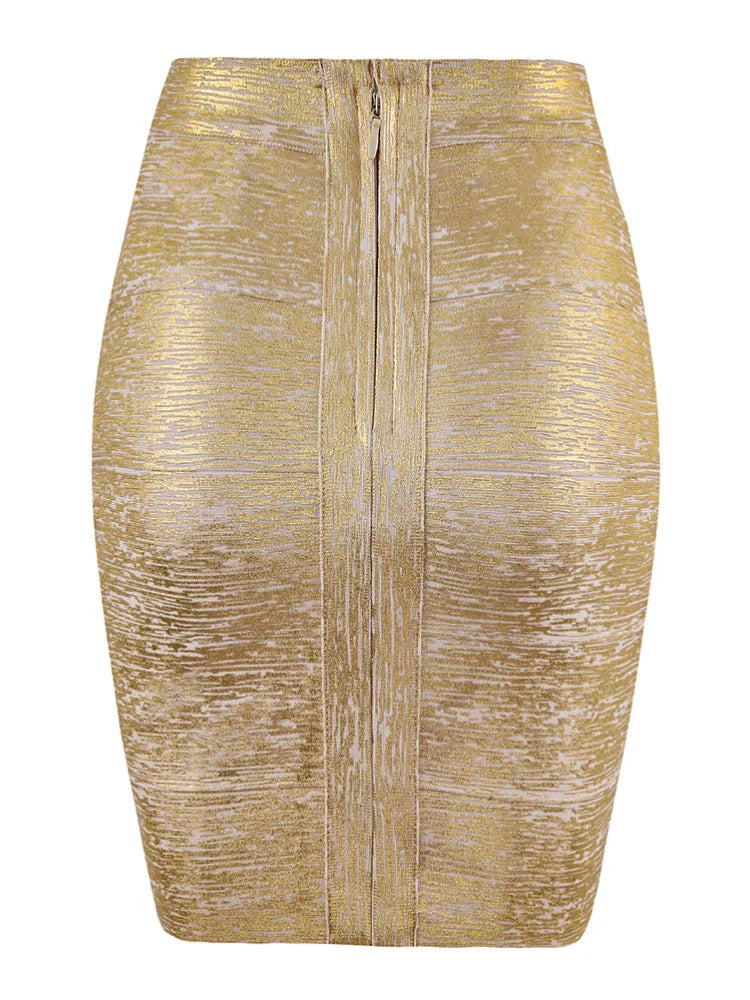 Valenzora | Großhandel Damen Sommer Mode Sexy Gold Bronze Verbandrock Designer Nachtclub Bodycon Bleistiftrock Faldas 46cm