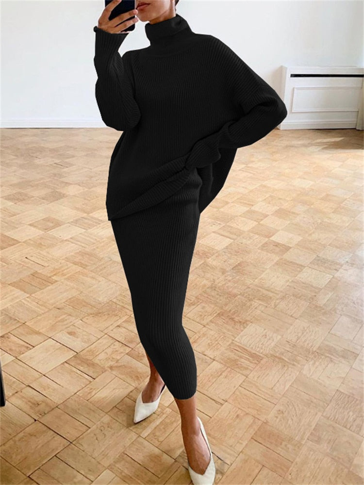 Valenzora | Chic autumn knit two-piece slim fit set for women