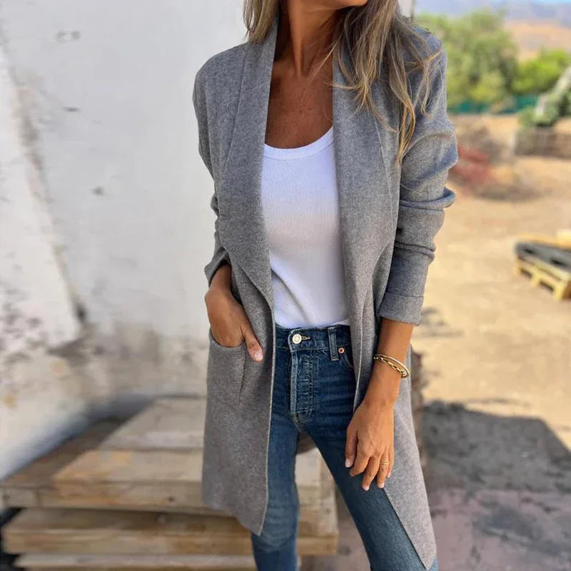 Valenzora | Solid color mid-length cardigan coat