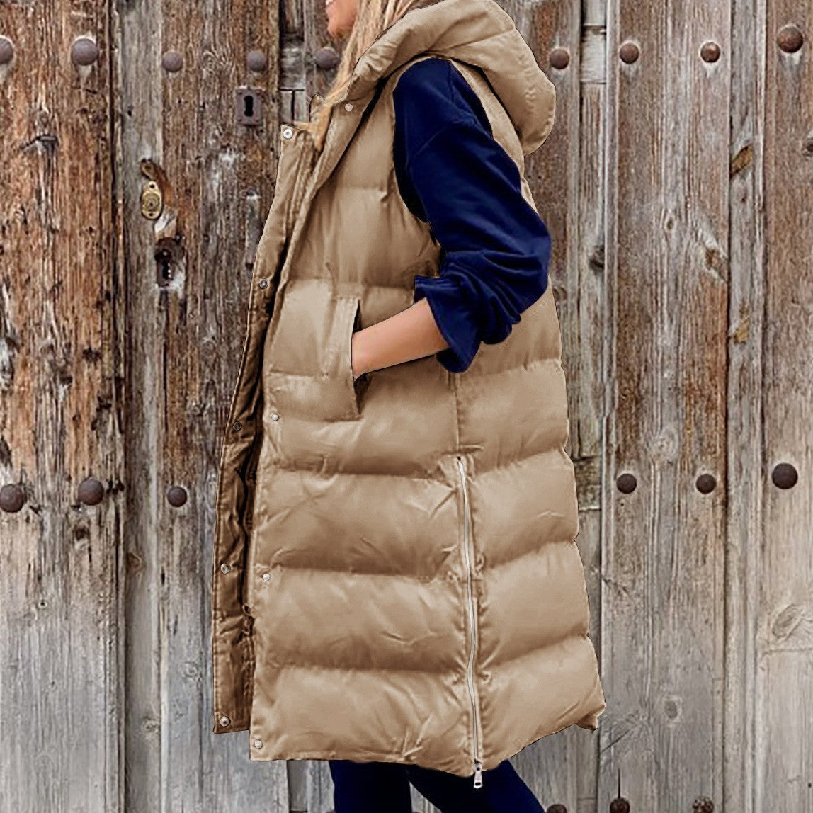 Valenzora Hooded Long Vest Casual Fashion Single-Breasted Jacket