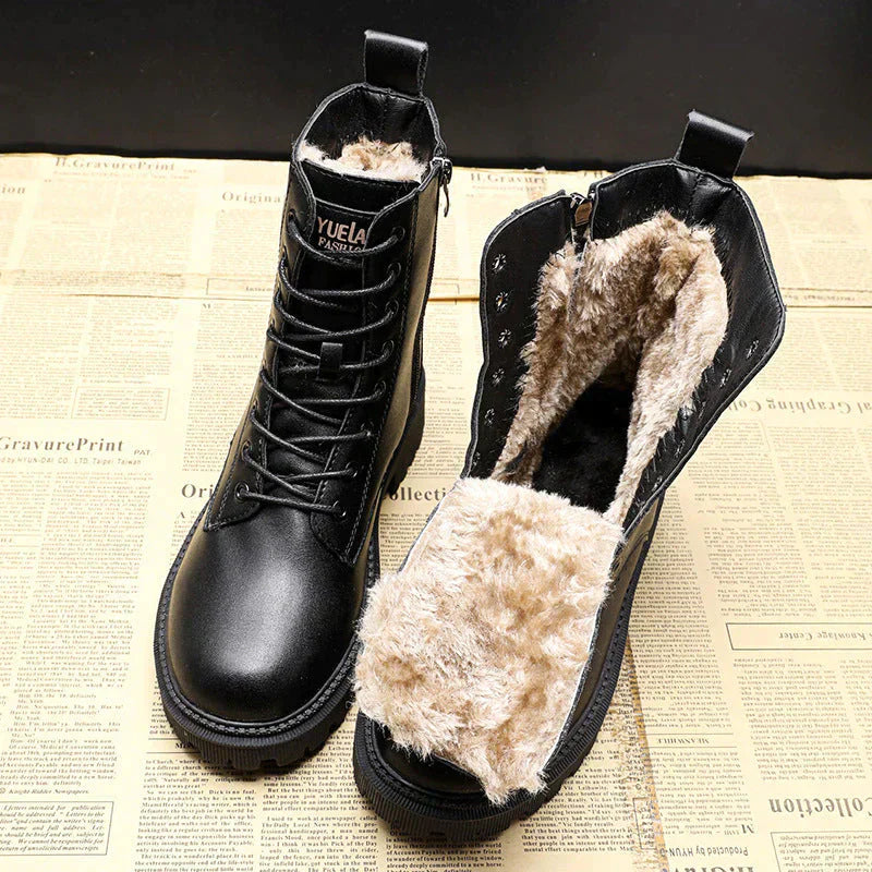 Valenzora | Women's lace-up boots - lined winter boots with zipper and robust sole