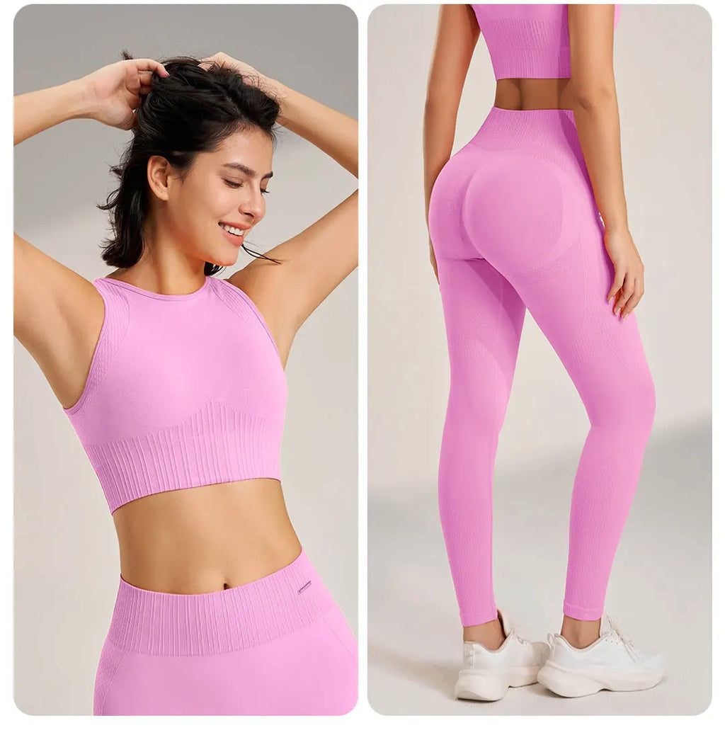 Valenzora | Nahtloses Yoga-Set – Hochtaillierte Leggings & Top Zweiteiliges Fitness-Outfit