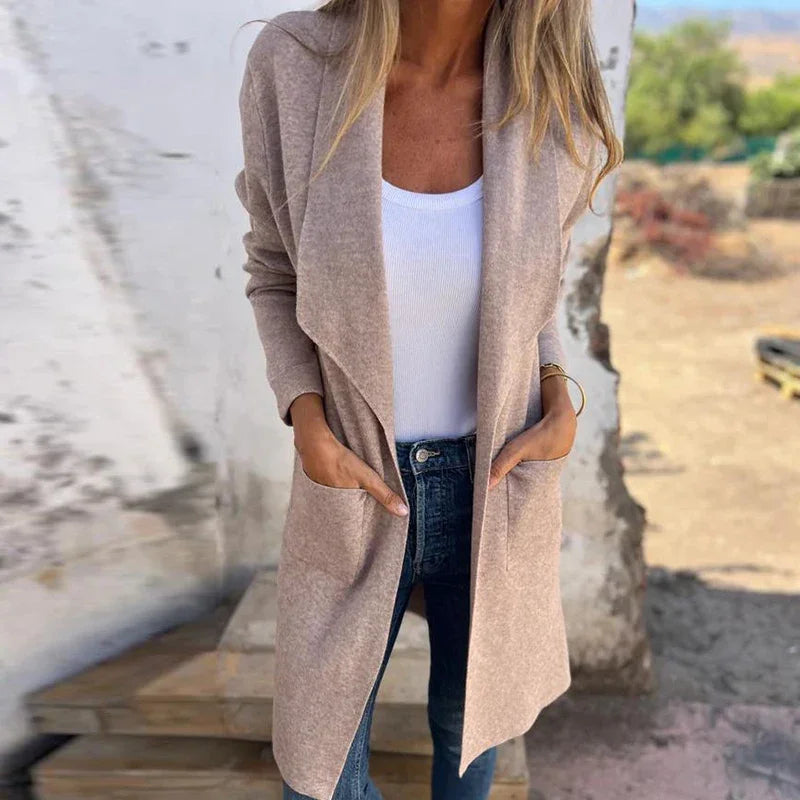 Valenzora | Solid color mid-length cardigan coat