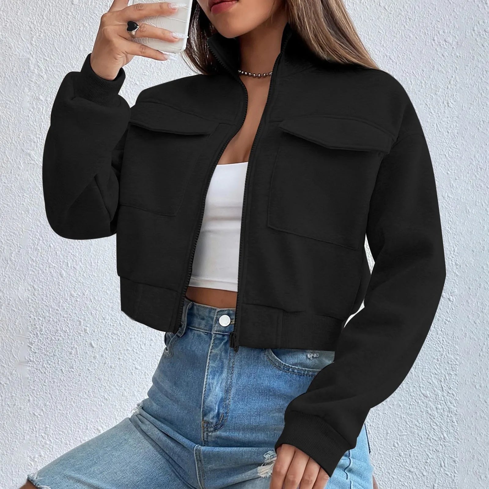 Valenzora | Comfortable long-sleeved cropped jacket with pockets