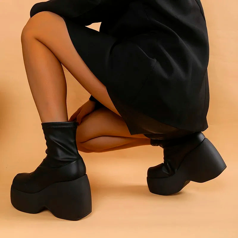 Valenzora | Gothic klobige Plateau-Stiefeletten mit Reißverschluss