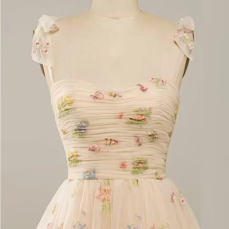 Valenzora | Fairy Forest Green Short Prom Dresses Spaghetti Straps Colorful Floral Lace Evening Celebration