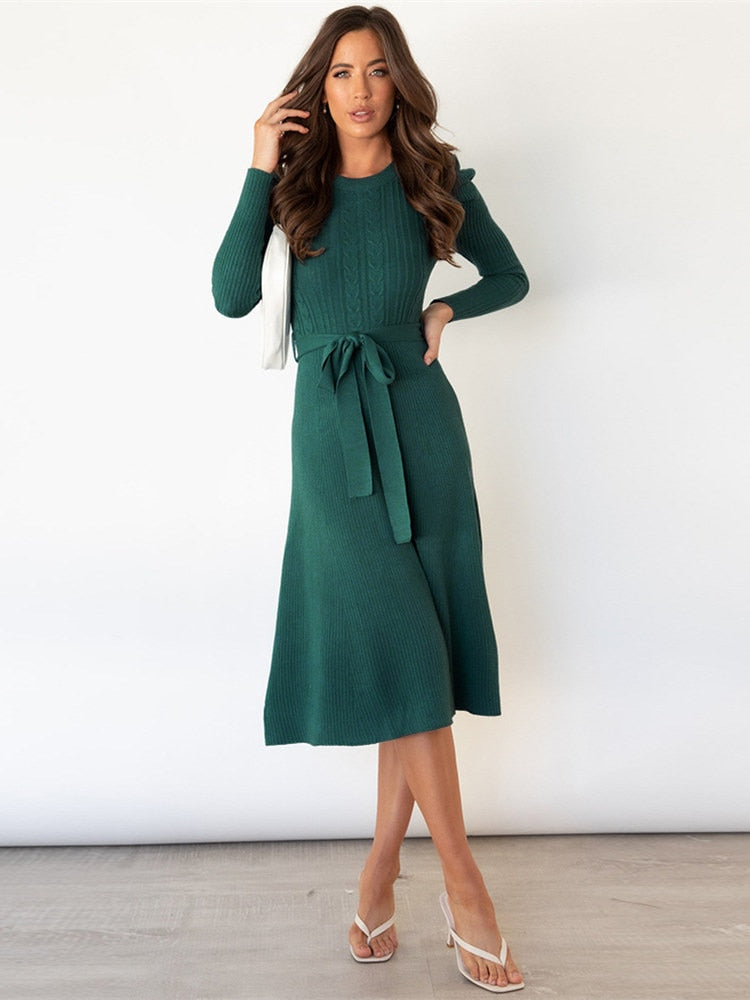 Valenzora | Elegantes Strick-Midikleid mit Gürtel für Damen
