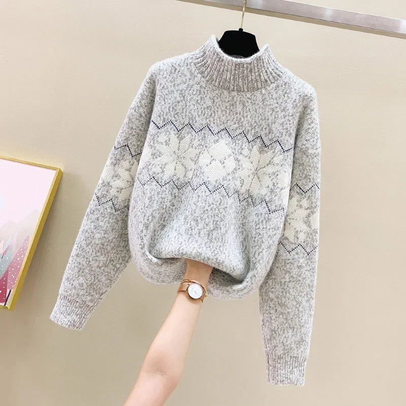 Valenzora - Hässlicher Weihnachtspullover - Gemütlicher Schneeflocken-Rollkragenpullover