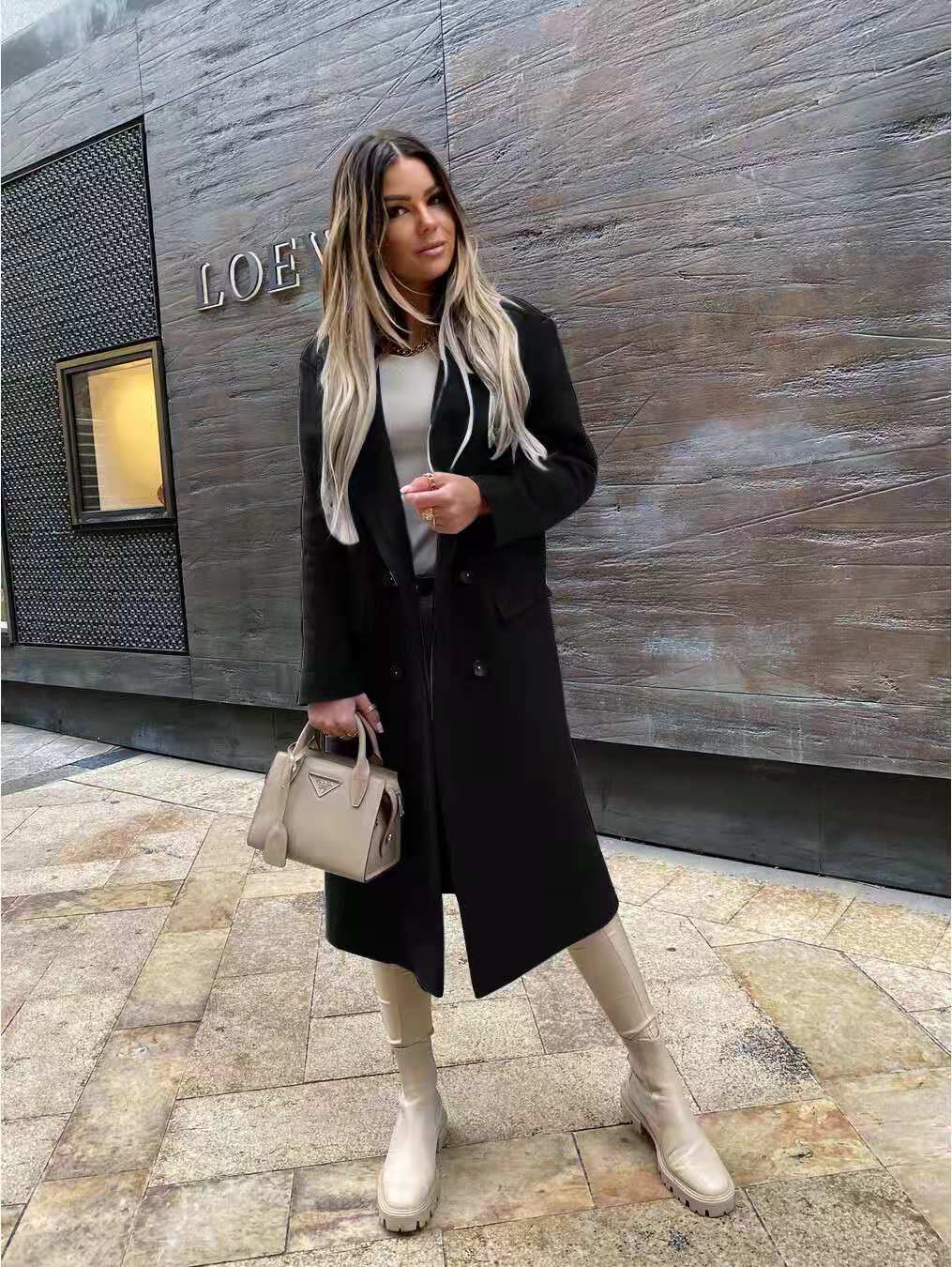 Valenzora Attractive Autumn Wool Coat | Women's Retro Fashion Black Long Sleeve Coat