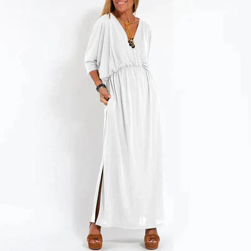 Langes Vintage-Kleid mit seitlichem Schlitz an der Empire-Taille