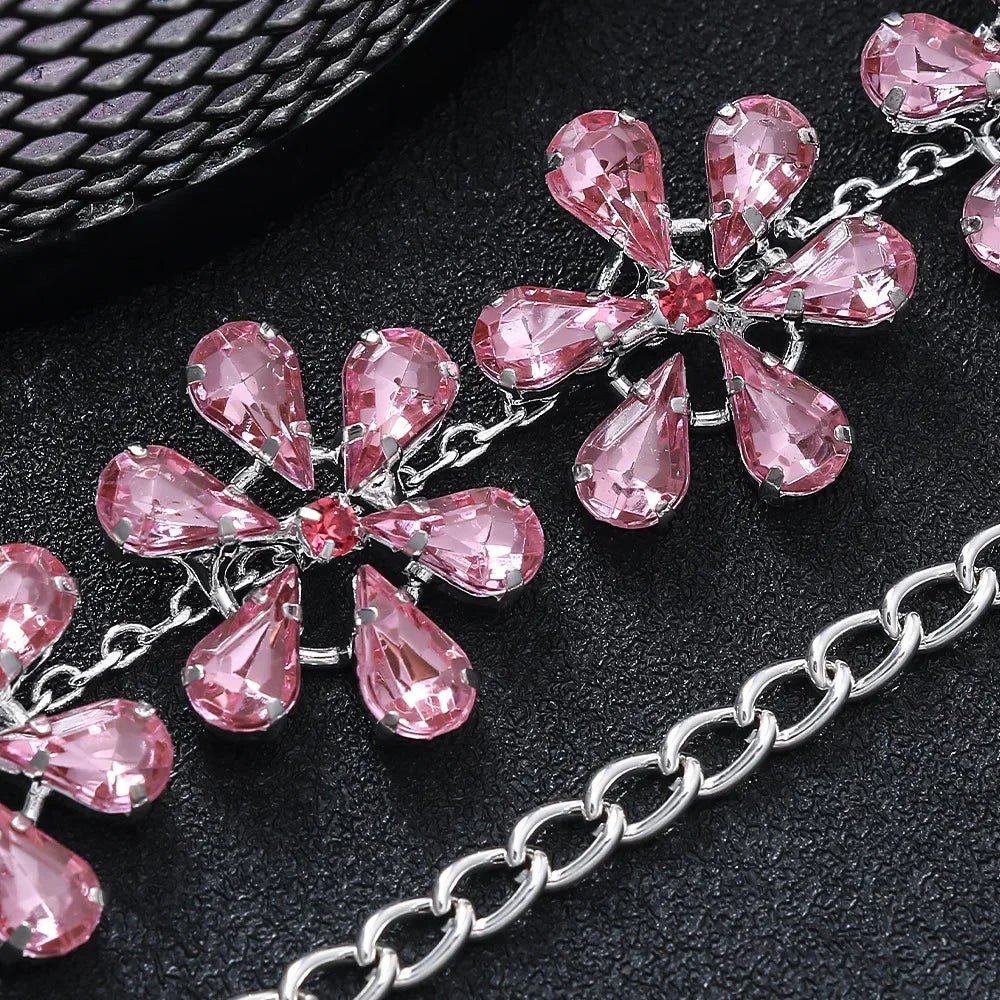 Valenzora | Mode Rosa Kristall Blumen Choker Halskette Statement Accessoires Mode Damen Strass Kragen Halskette Schlüsselbein Schmuck Ins