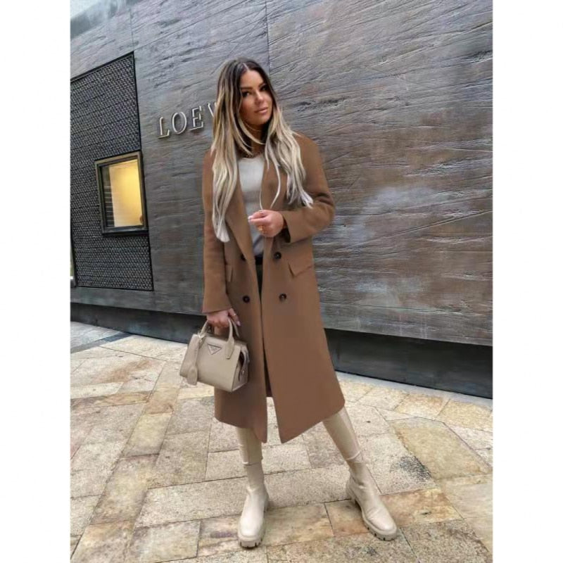 Valenzora Attractive Autumn Wool Coat | Women's Retro Fashion Black Long Sleeve Coat