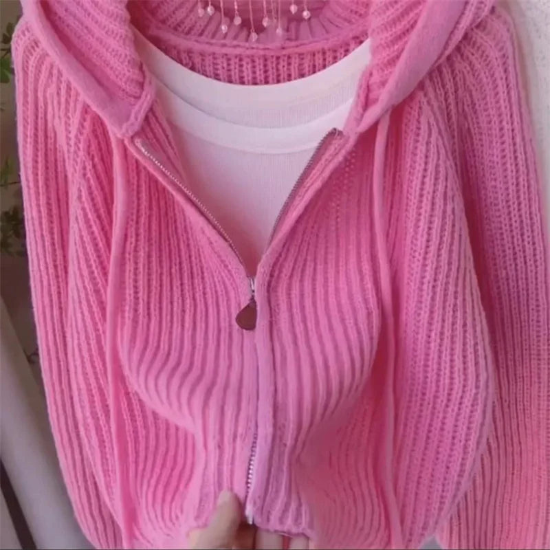 Knitted hooded cardigan