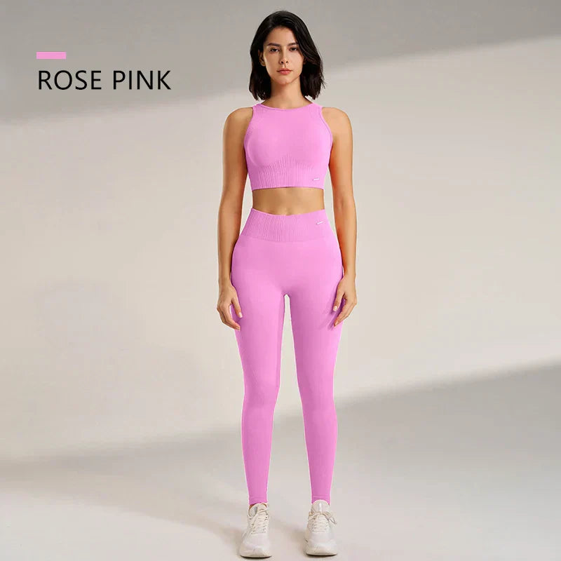 Valenzora | Nahtloses Yoga-Set – Hochtaillierte Leggings & Top Zweiteiliges Fitness-Outfit