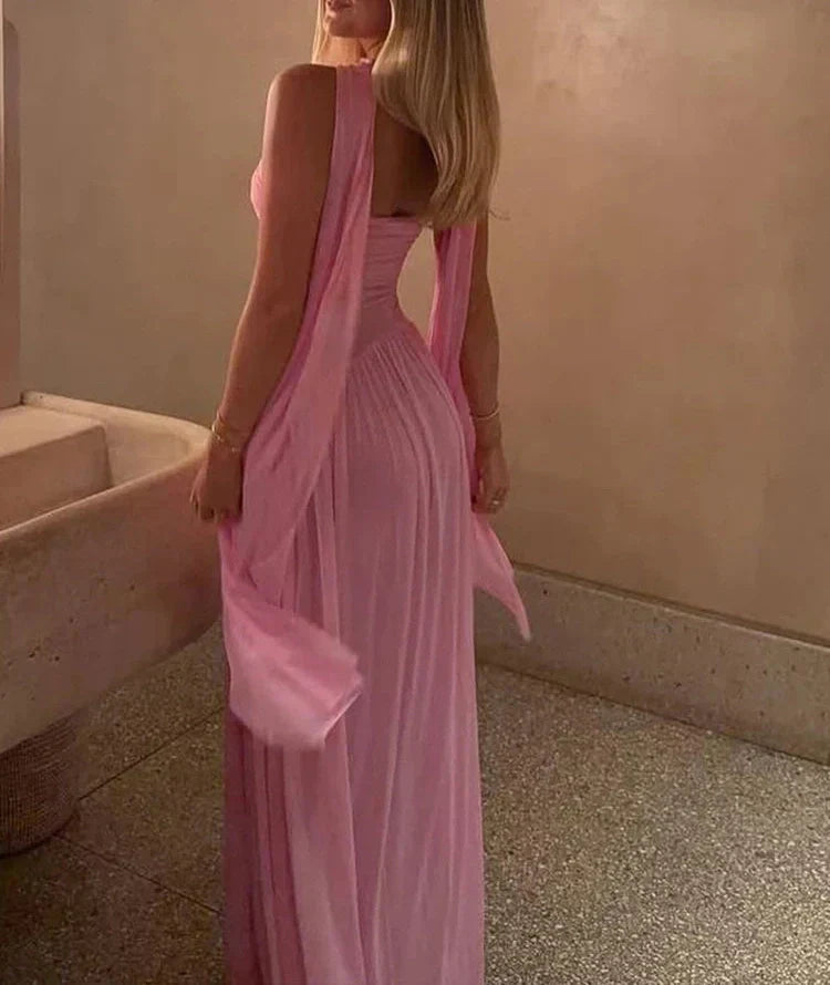 Valenzora | Patchwork Maxi Dress Scarf Backless Strapless Ruffled Banquet