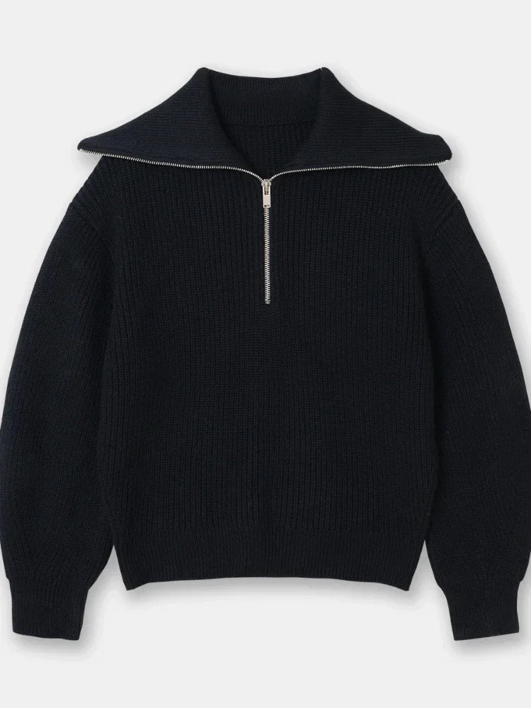 Damen-Pullover mit breitem Rollkragen und gestreiftem Revers