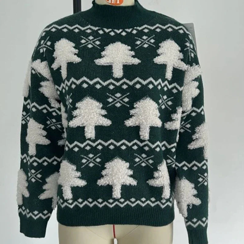 Valenzora - Hässlicher Weihnachtspullover - Strickpullover mit 3D-Weihnachtsbaum-Print