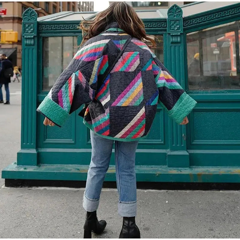 Valenzora | Padded Kimono Jacket with Rainbow Stripes