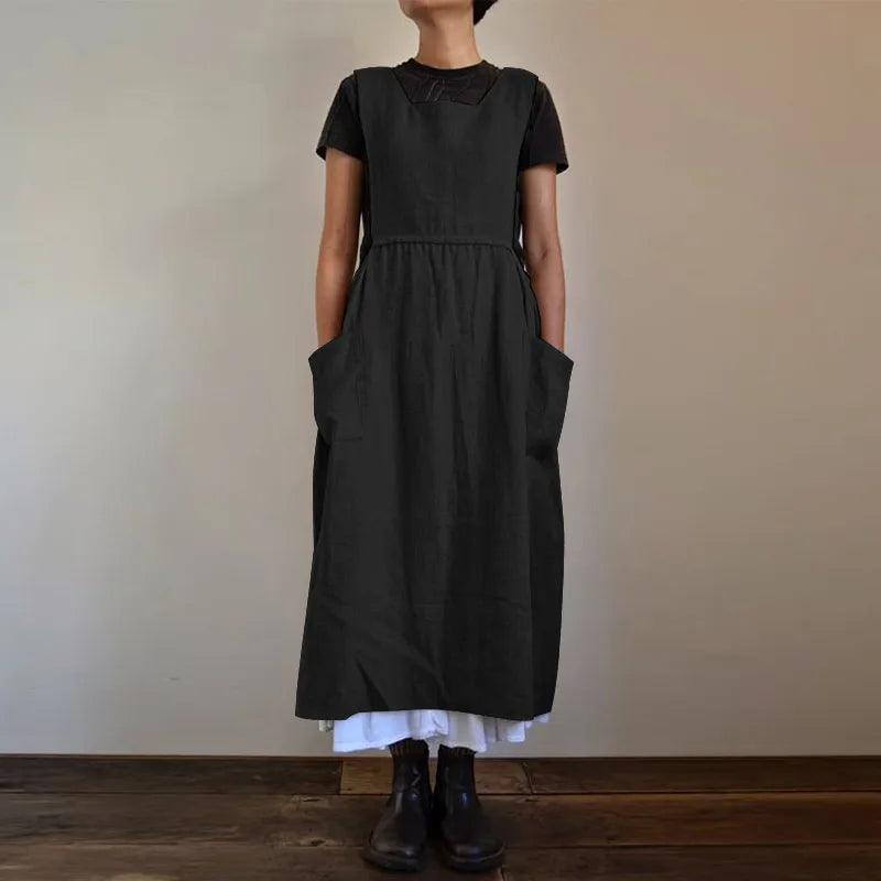 Valenzora | Linen and cotton blend pinafore dress with pockets for women, Pensacola