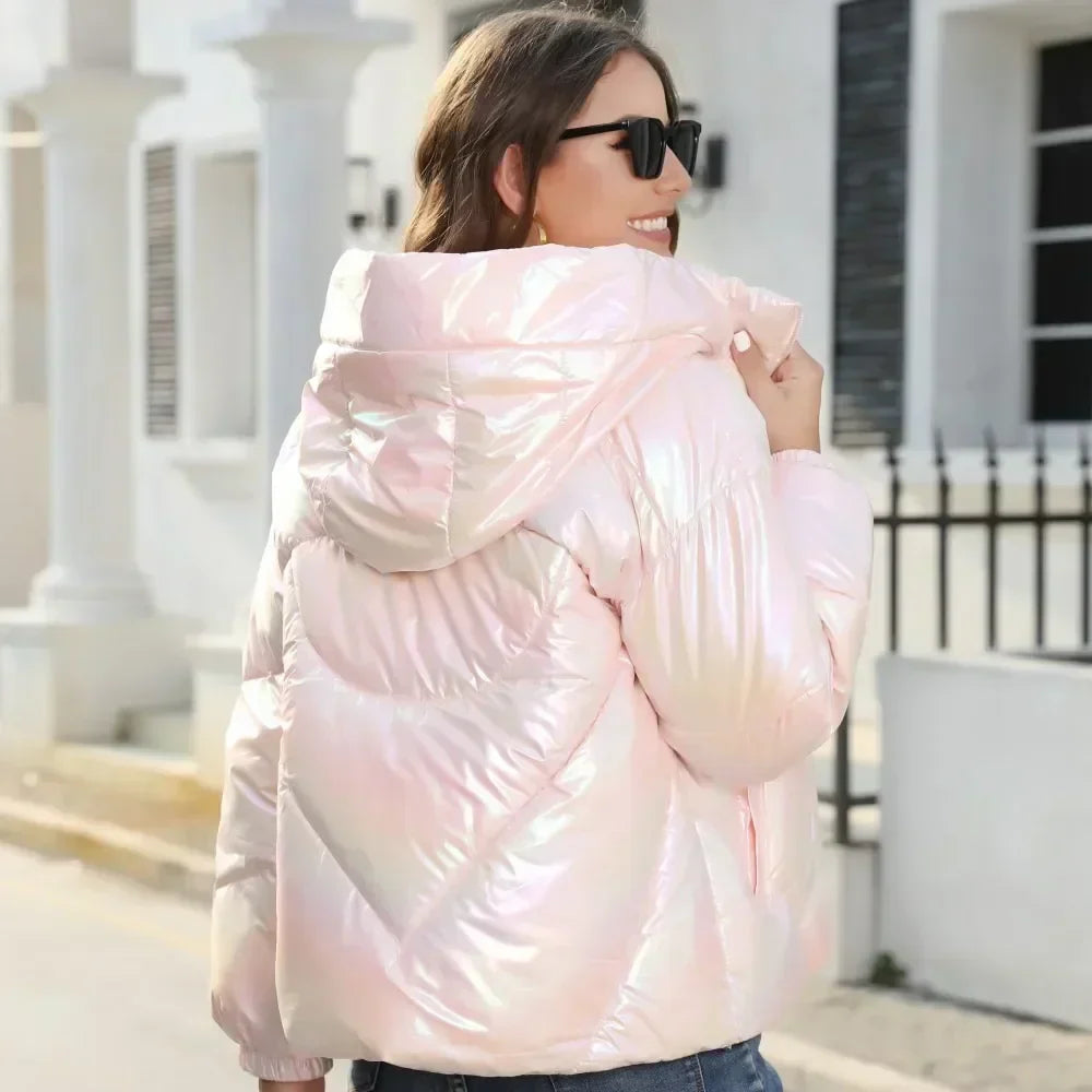 Valenzora metallic women's puffer jacket for winter