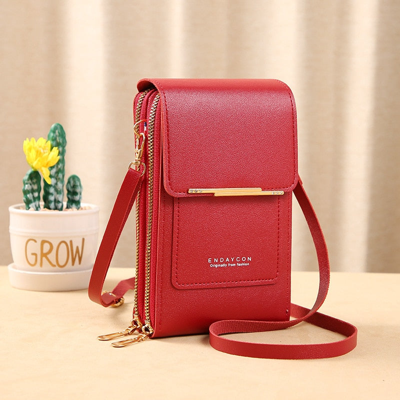 Valenzora Leder-Smartphone-Clutch | Damenhandtasche mit Touchscreen-Fenster