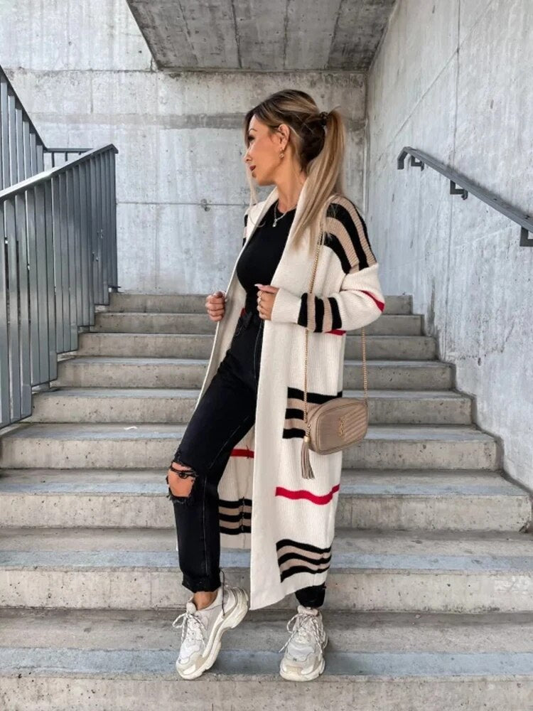 Valenzora | Langer gestreifter Cardigan für Damen