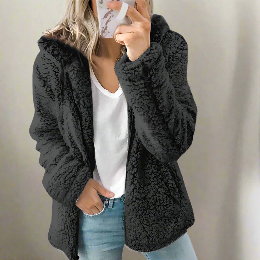 Valenzora | Women's Teddy Fleece Jacket with Hood - Soft Winter Jacket with Zipper