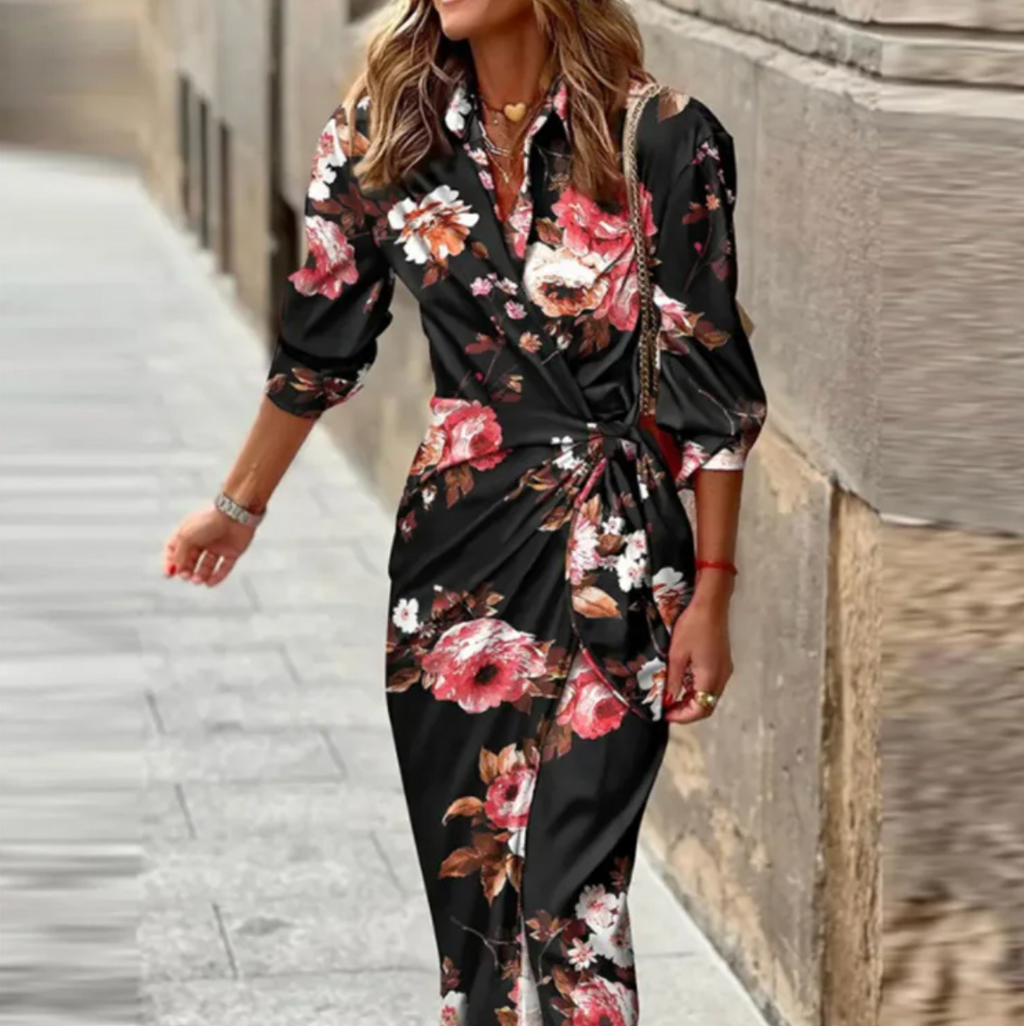 Printed elegant dress with half sleeves