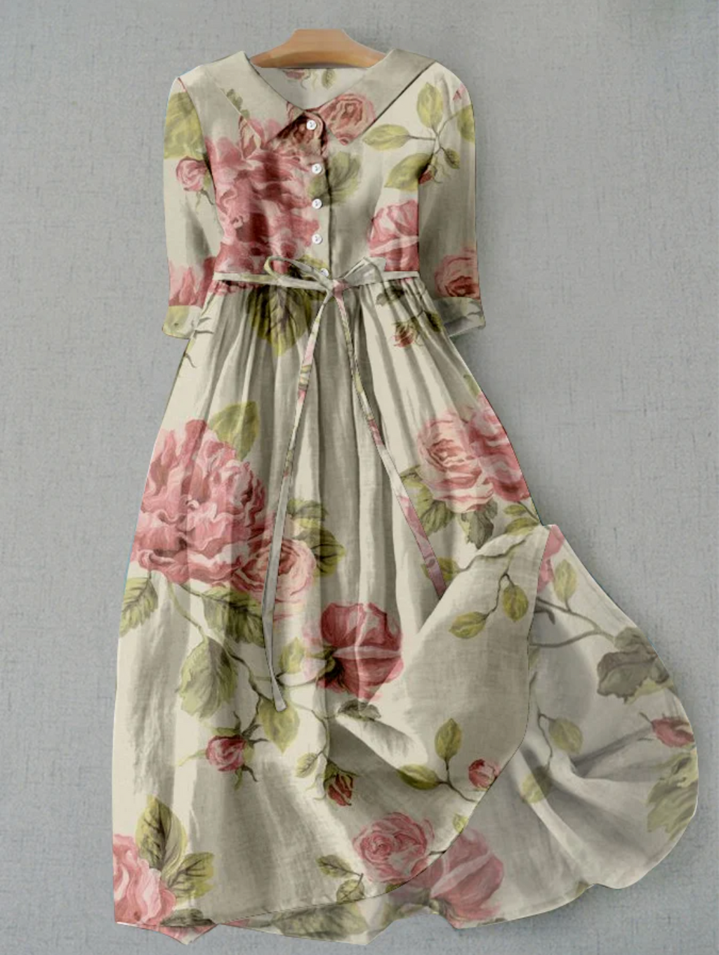Valenzora | Leinenkleid mit Blumenmuster und Knopfleiste für Damen
