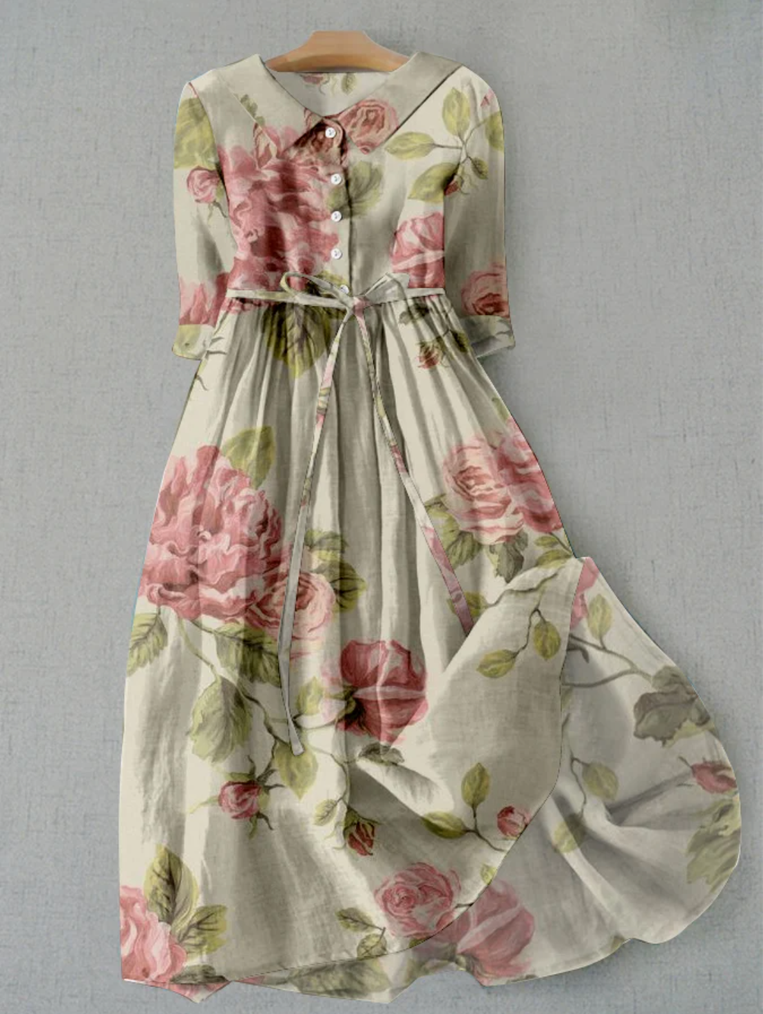 Valenzora | Leinenkleid mit Blumenmuster und Knopfleiste für Damen