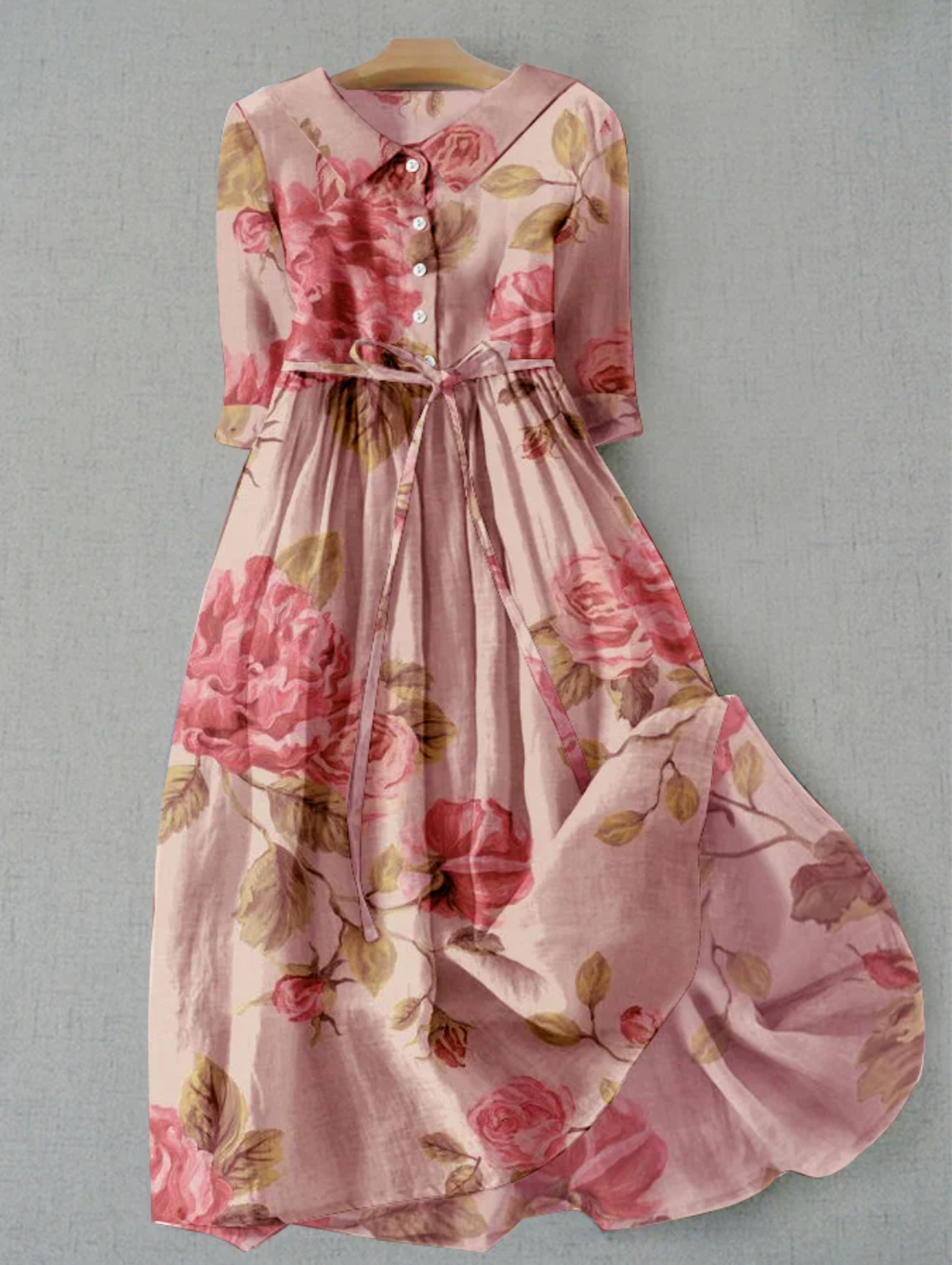 Valenzora | Leinenkleid mit Blumenmuster und Knopfleiste für Damen