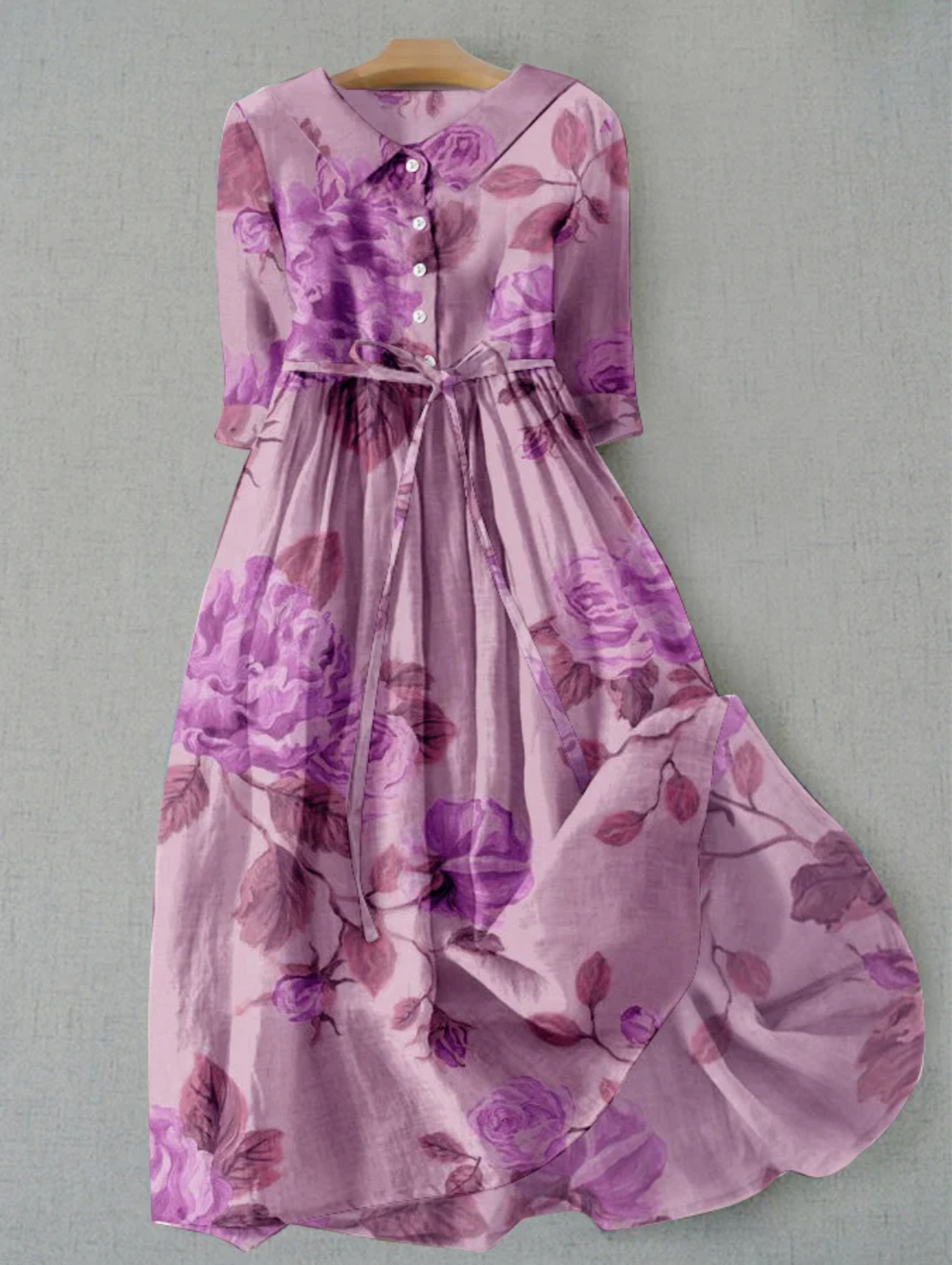 Valenzora | Leinenkleid mit Blumenmuster und Knopfleiste für Damen
