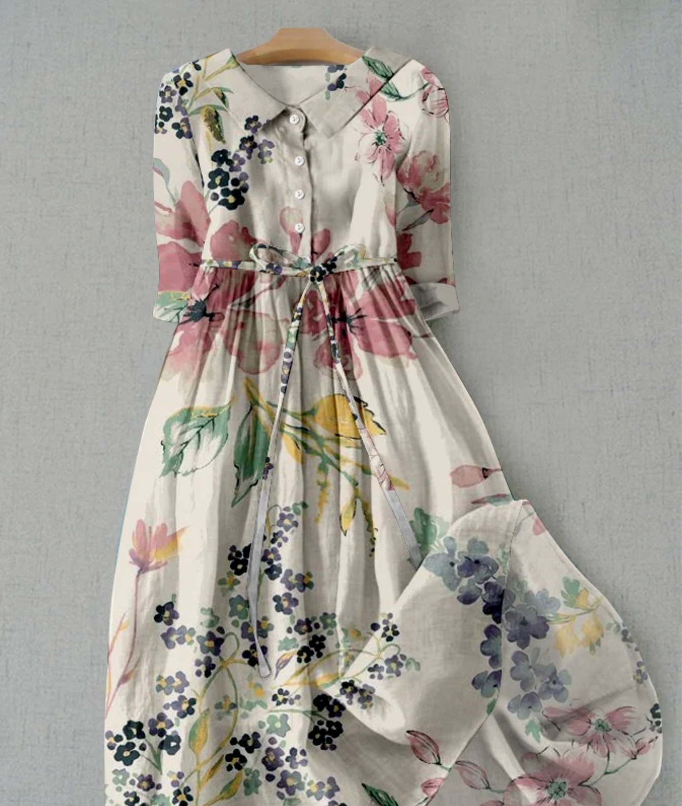 Valenzora | Leinenkleid mit Blumenmuster und Knopfleiste für Damen