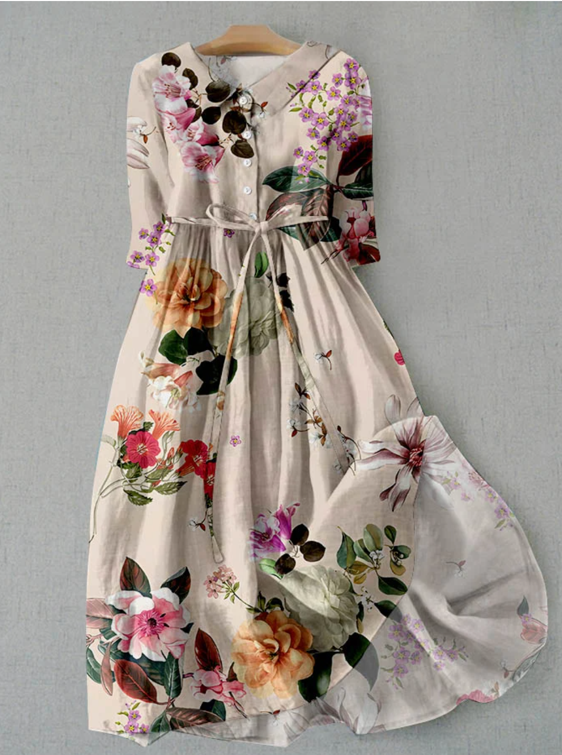 Valenzora | Leinenkleid mit Blumenmuster und Knopfleiste für Damen