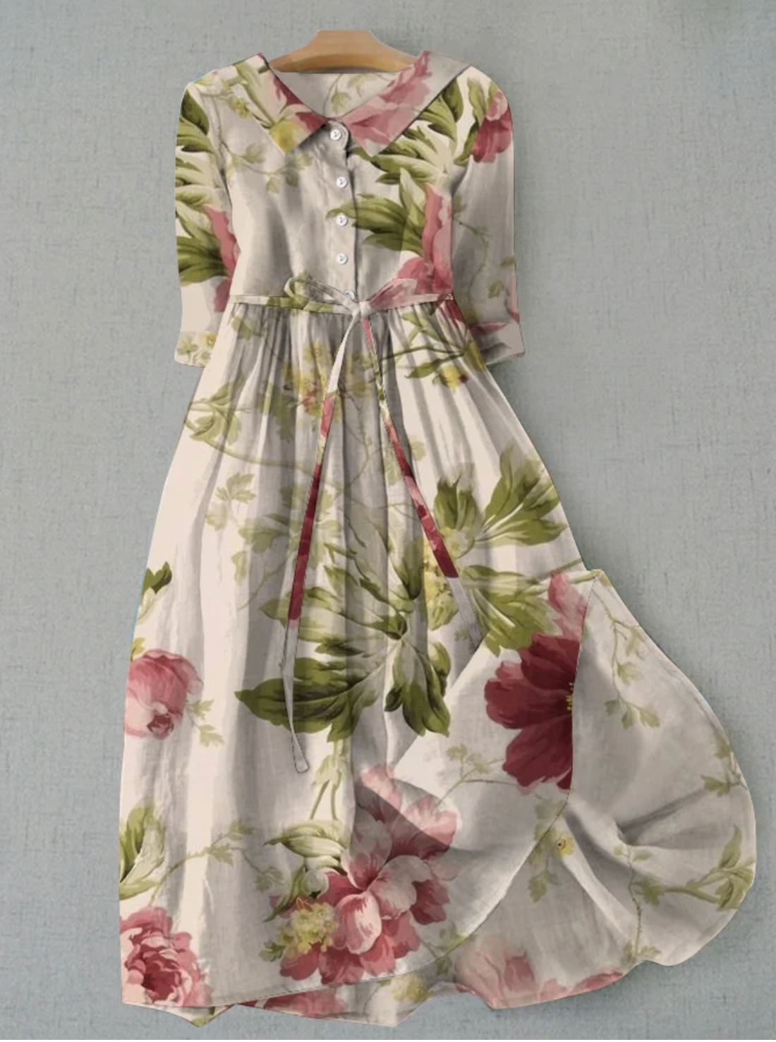 Valenzora | Leinenkleid mit Blumenmuster und Knopfleiste für Damen