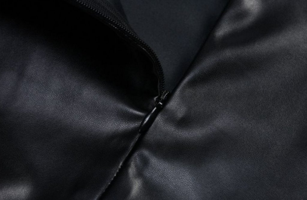 Leather mini skirt with halter neck and open back