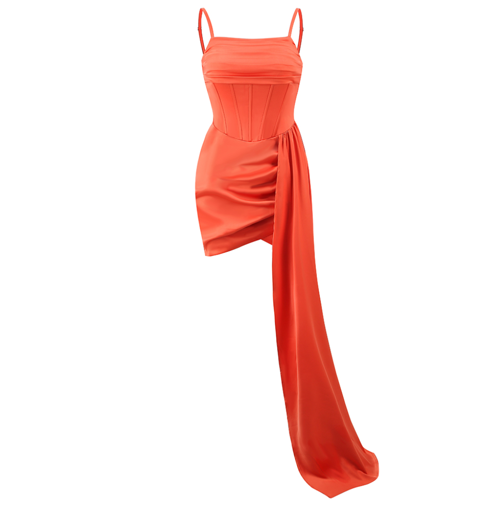 Satin-Minikleid mit seitlichem Überrock