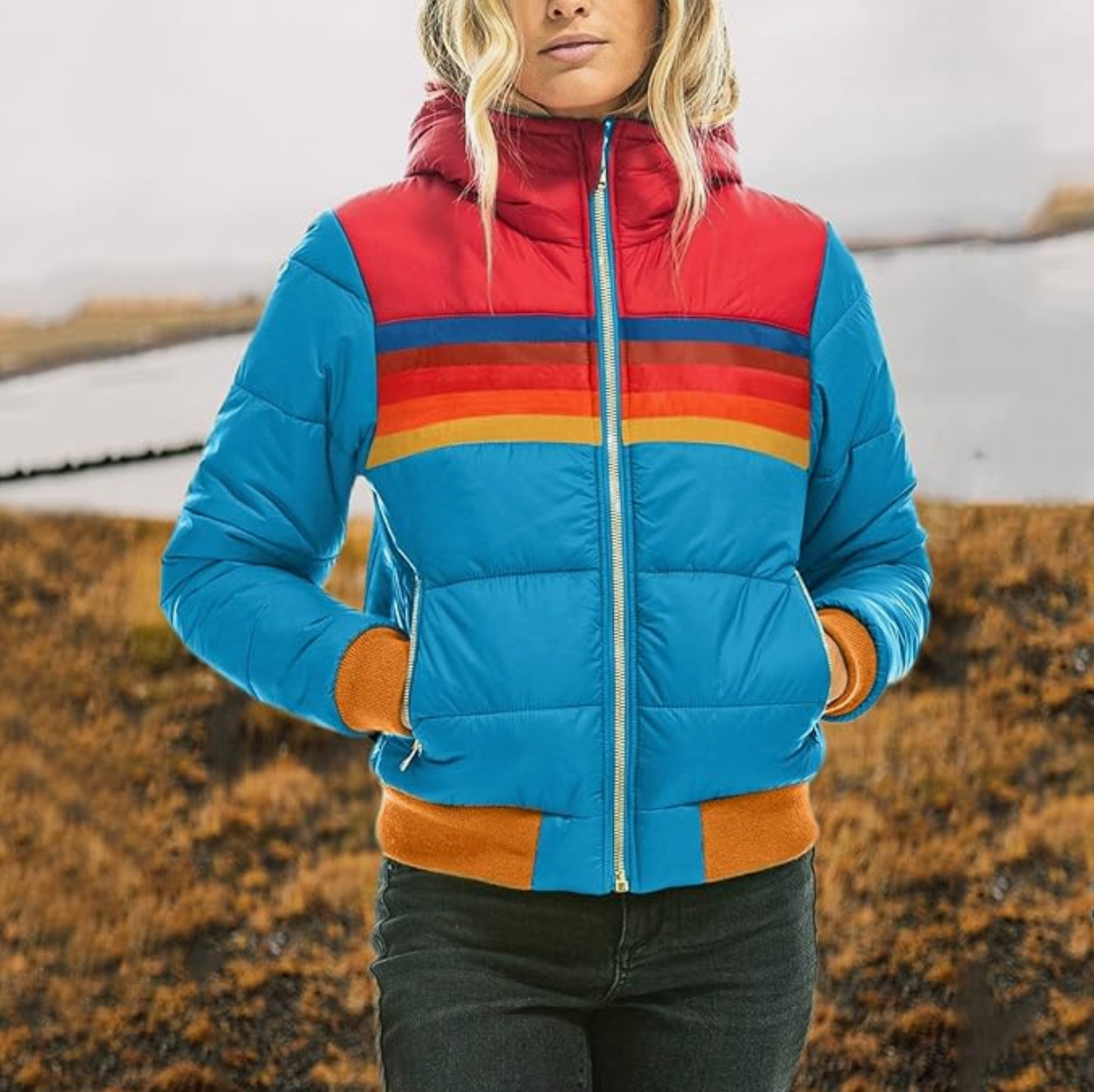 Valenzora | Fashionable Retro Winter Jacket for Women with Striped Pattern